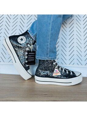 ⭐CONVERSE Chuck Taylor All Star Lift Hi 8.5 Women Shoes Glitter Sneakers A09551C